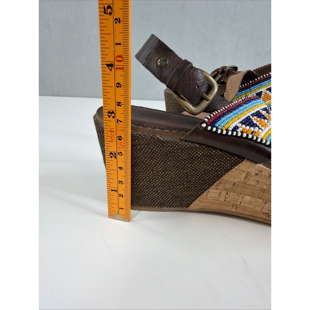 Pikolinos Womens 38 Brown Leather Beaded Wedge Sandals Boho Made in Spain - Picture 13 of 16